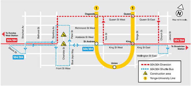 504 King streetcar diversion map